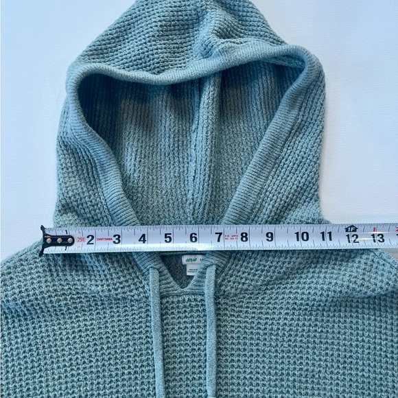 aerie Sage Waffleknit Sweater Green Hooded Sweatshirt Pockets Size Small - Picture 11 of 14